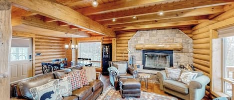 TV, fireplace, DVD player, video library