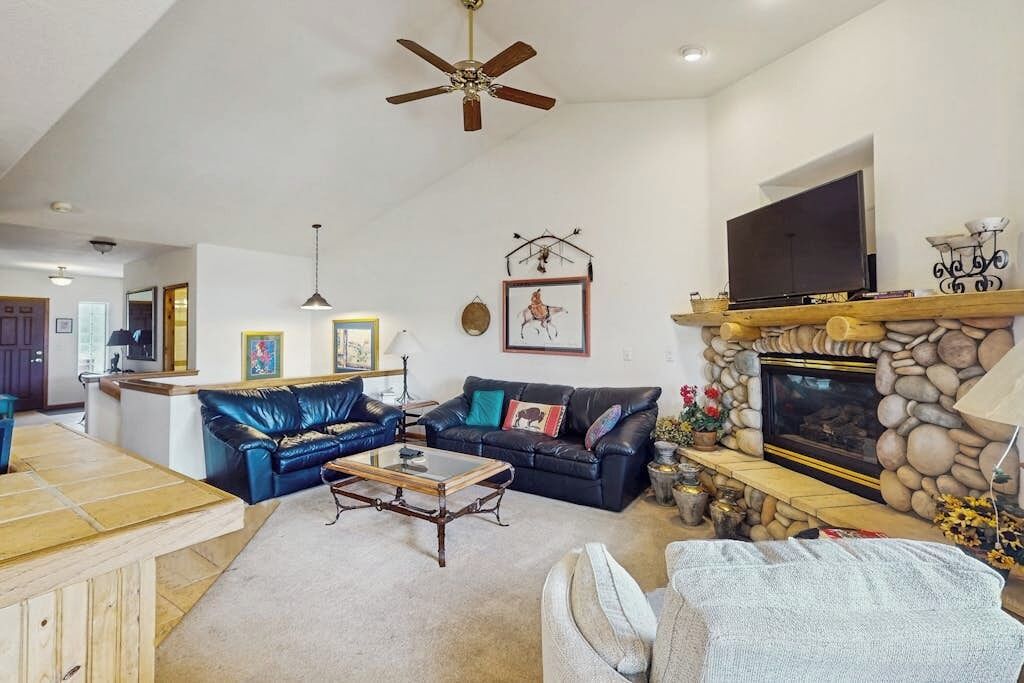 TV, fireplace, DVD player, video library