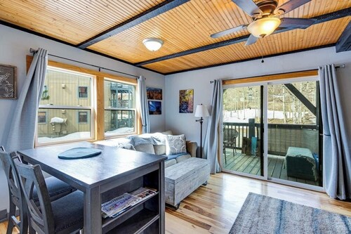 Mountain-view condo in central location with wood stove