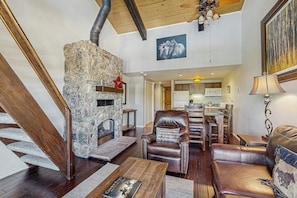 TV, fireplace - Top Floor Loft with Free WiFi, Shared Pool & Hot Tub - Steps to Gondola Square (Steamboat Springs)