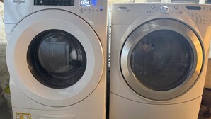 Two front-loading Whirlpool dryers side by side. - Private Suite with Full Bath & Separate Entrance –  close to Tufts University (Winchester)