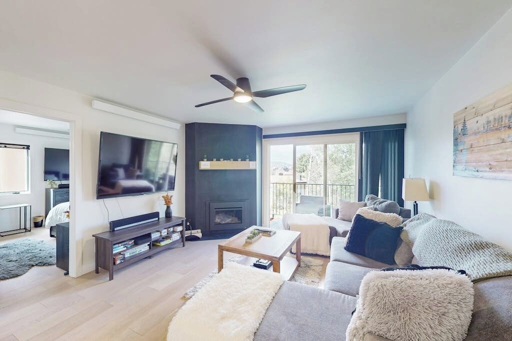 TV, fireplace