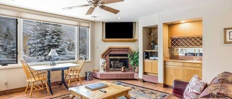 TV, fireplace, DVD player
