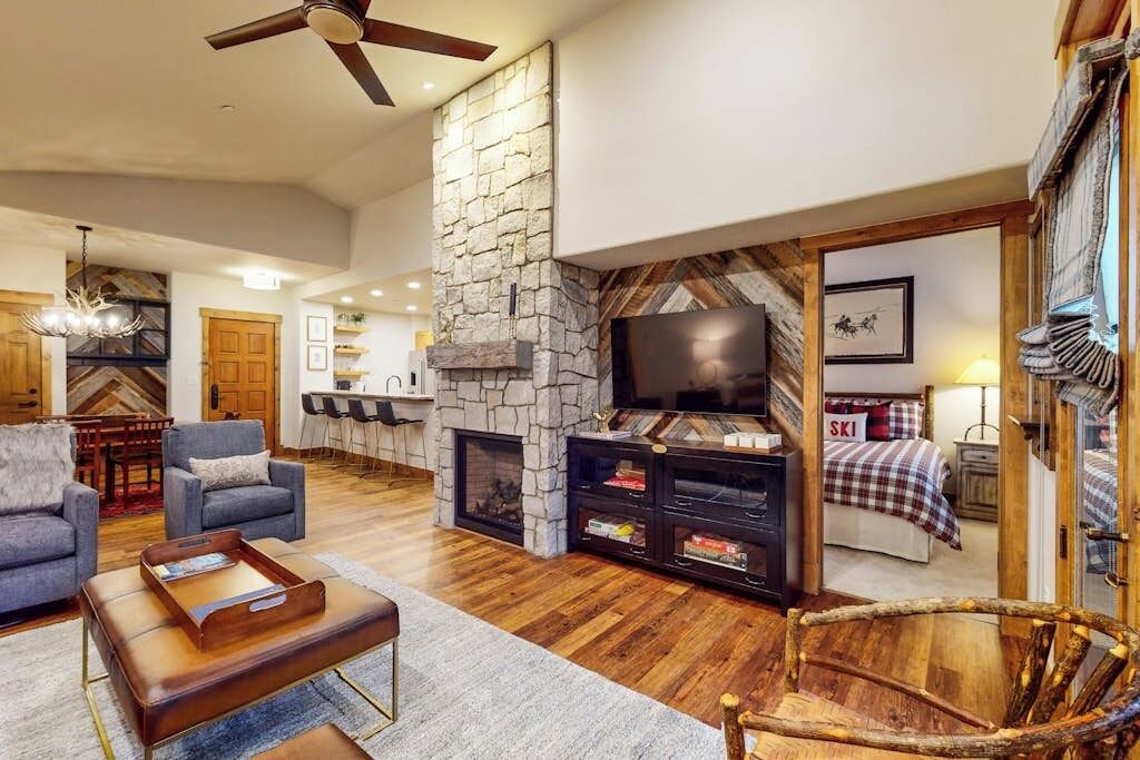 TV, fireplace