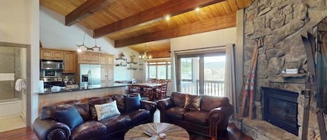 TV, fireplace, DVD player, books