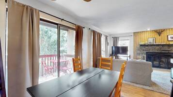 TV, fireplace, DVD player, video library