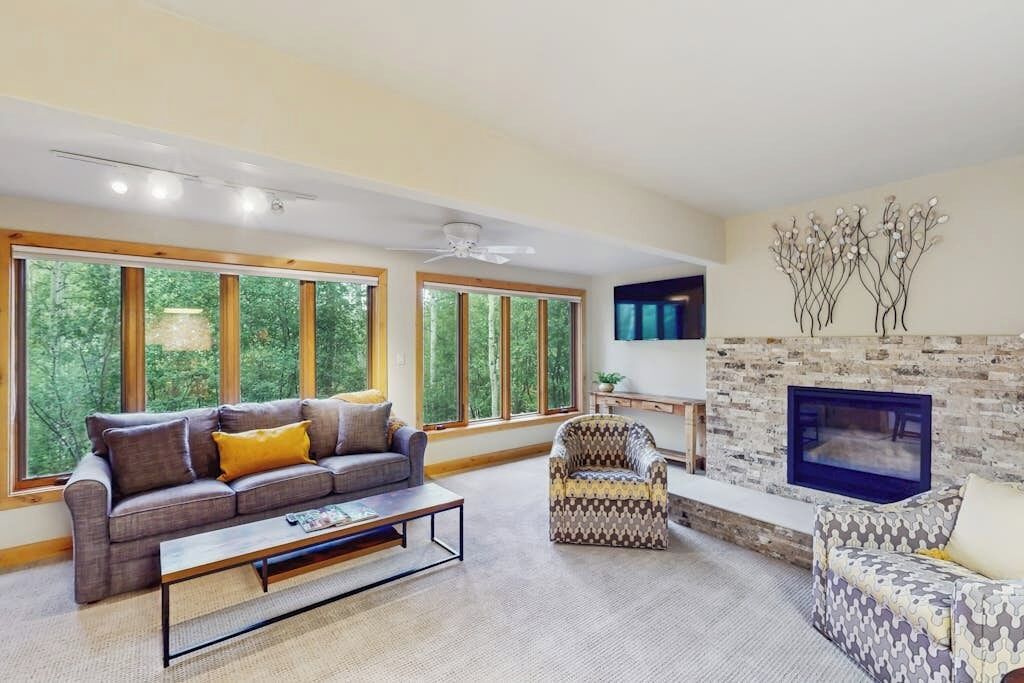 TV, fireplace