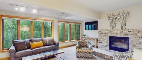 TV, fireplace