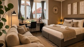 Skrivbord, strykjärn/strykbräda, resesäng och wi-fi