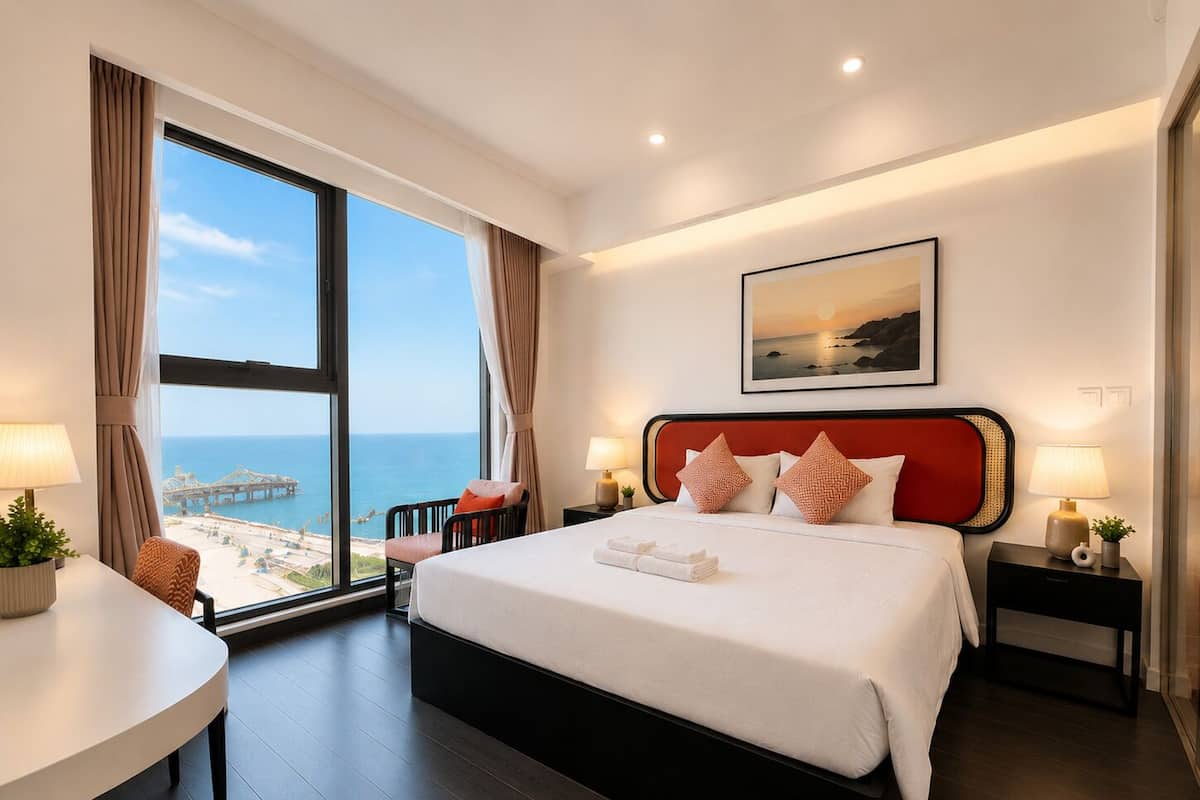 Apartment, 2 Bedrooms, Balcony, Sea View | Meja, Wi-fi percuma, cadar katil 
