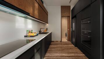 Luxury Villa, Garden View | Private kitchen | Full-size fridge, microwave, stovetop, cookware/dishes/utensils