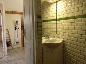 Ducha, secador de pelo, toallas, papel higiénico