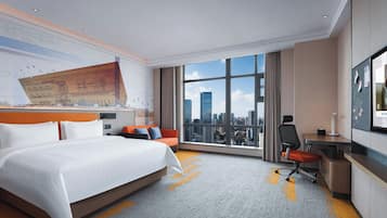 Desk, laptop workspace, free WiFi, bed sheets