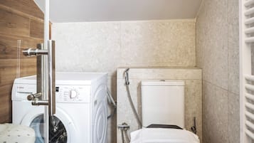 Hair dryer, towels, toilet paper