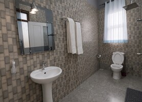 Quarto solteiro luxo, sacada, vista para o rio | Banheiro | Banheira, produtos de toalete grátis, sabonete, shampoo