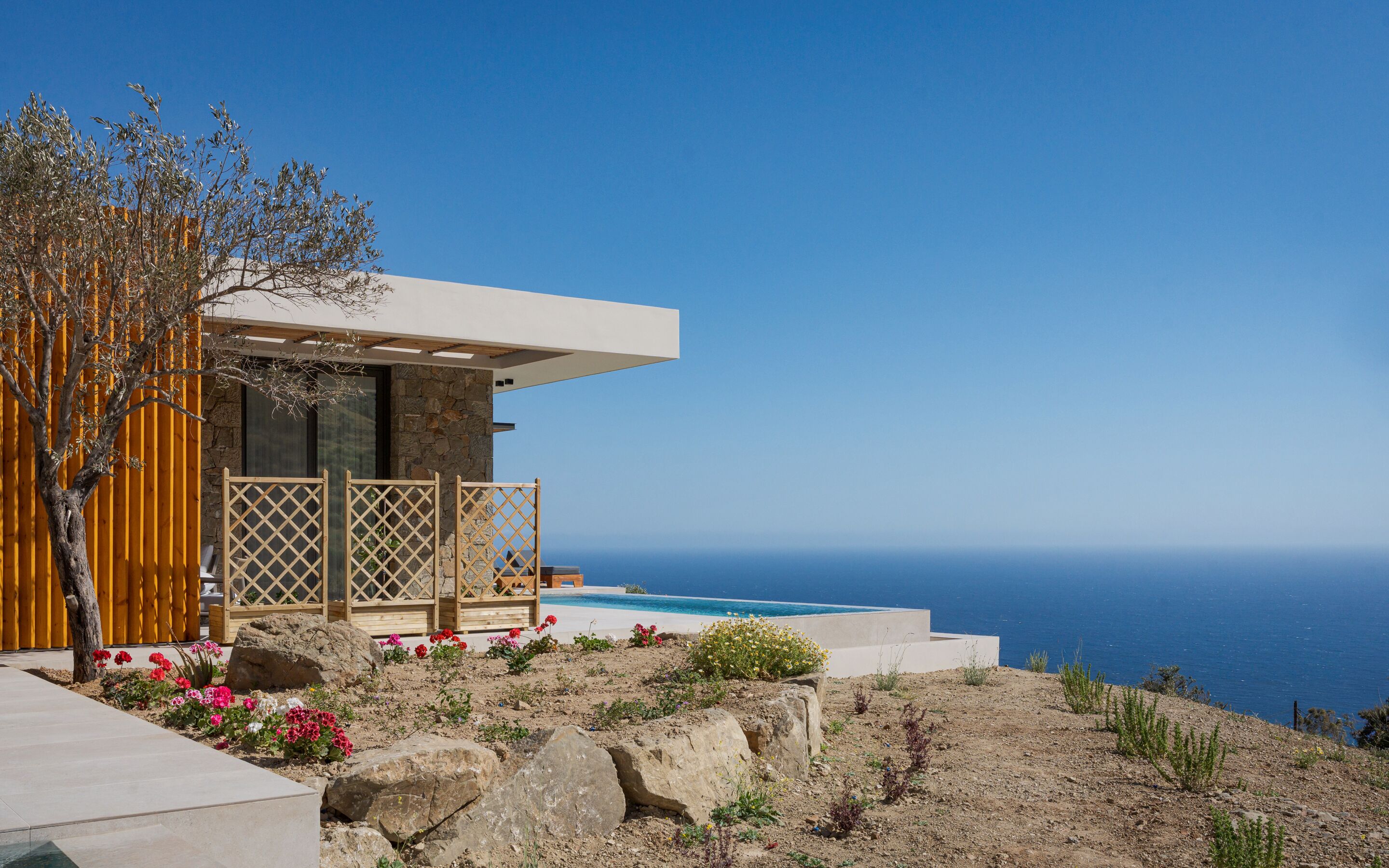 Deluxe villa, patio, uitzicht op zee | Terras