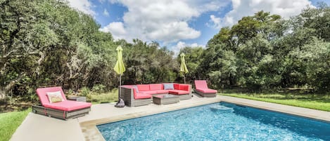 House, Garden View | Pool | Outdoor pool, pool umbrellas, pool loungers