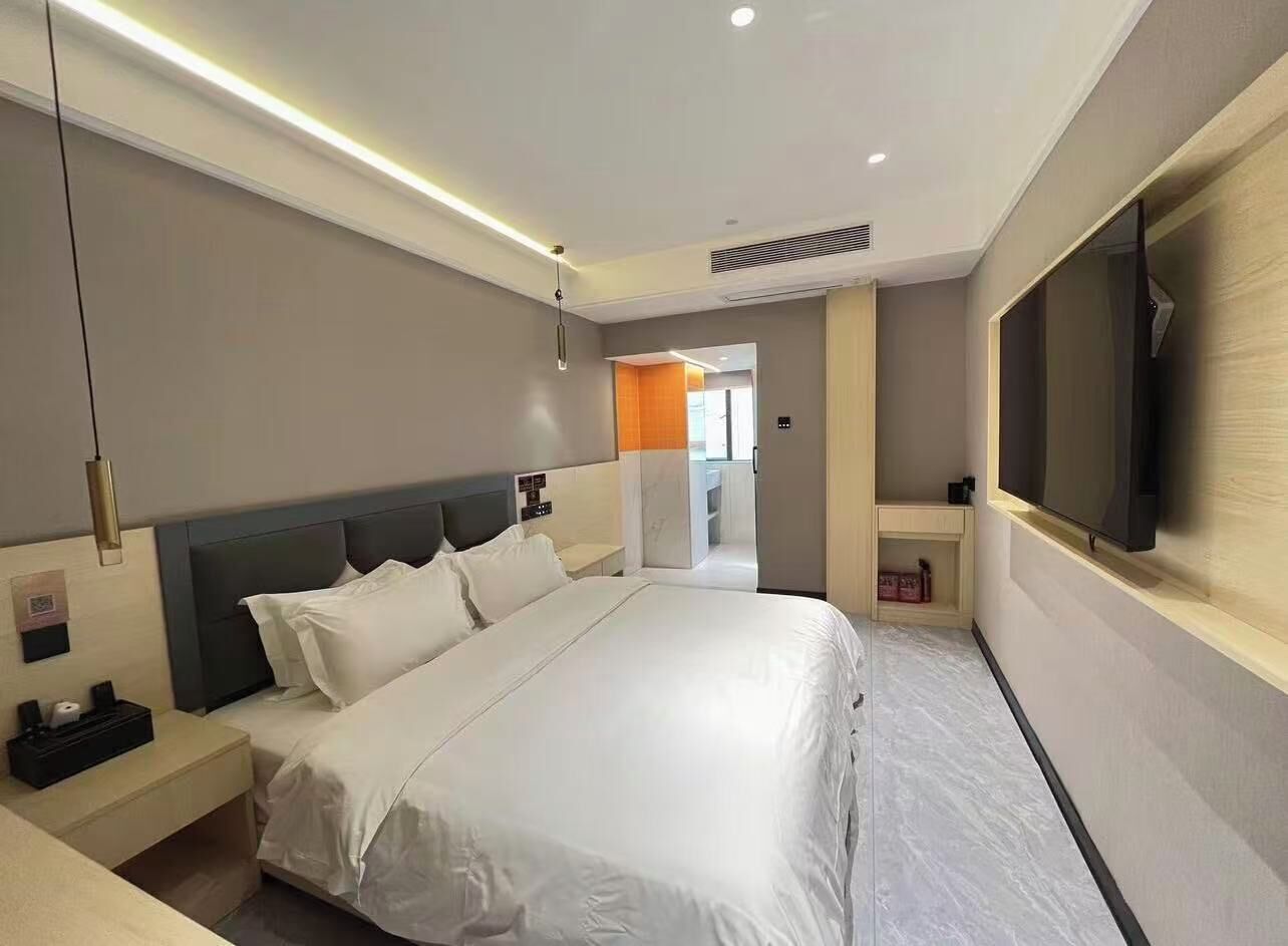 Desk, laptop workspace, blackout curtains, free WiFi