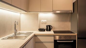 Fridge, oven, stovetop, cookware/dishes/utensils