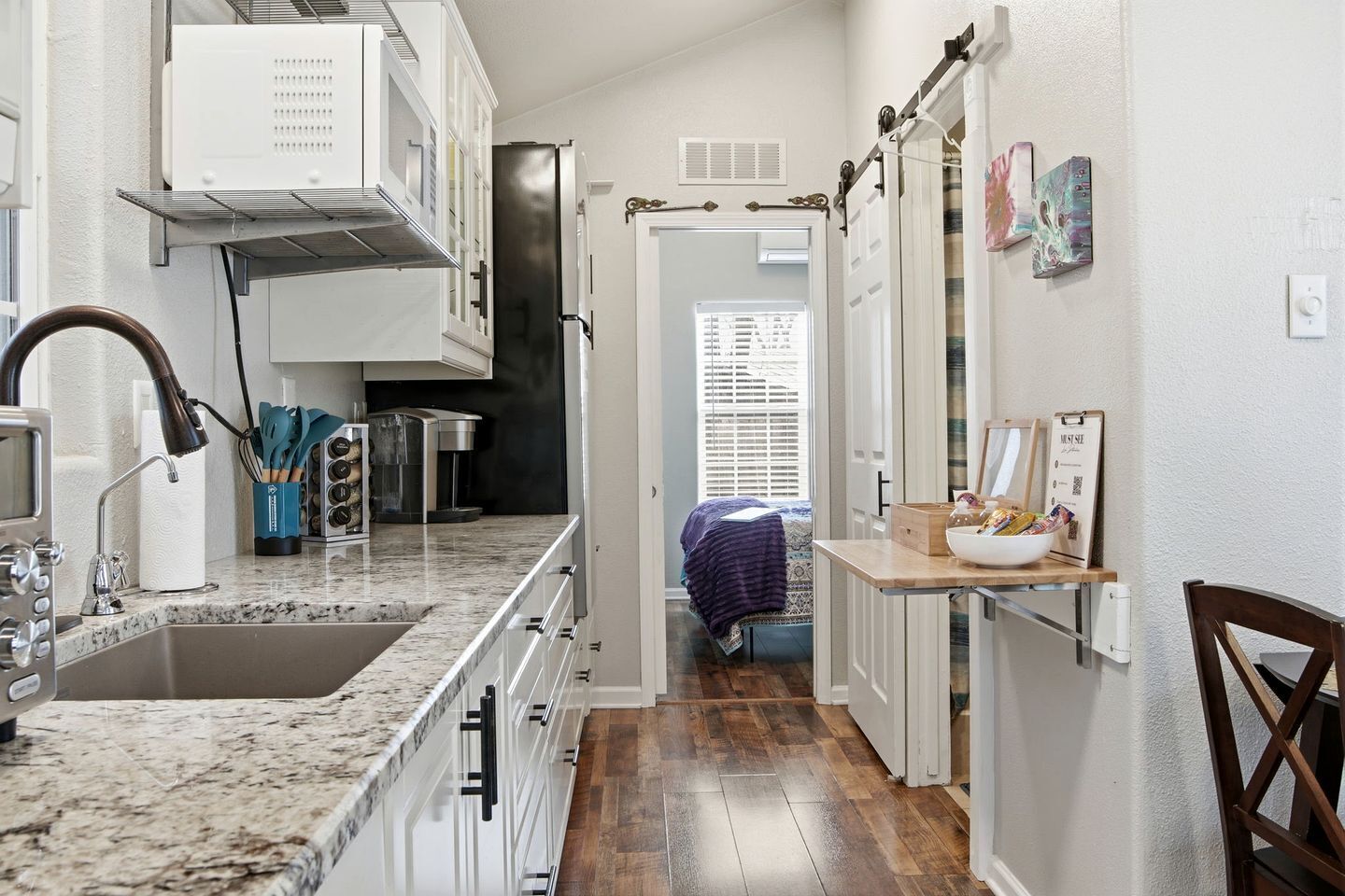 Coffee/tea maker, fridge, stovetop, toaster