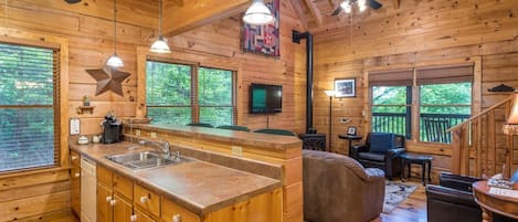 TV, fireplace, table football