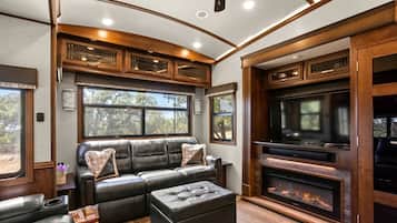 TV, fireplace