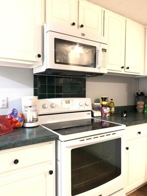 Fridge, oven, stovetop, cookware/dishes/utensils - Sublime Geodesic Dome Haven near Lake Oconee in Georgia (Eatonton)
