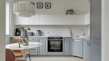 Family Apartment, Balcony, Courtyard View | Private kitchen | Coffee/tea maker, electric kettle, high chair, griddle