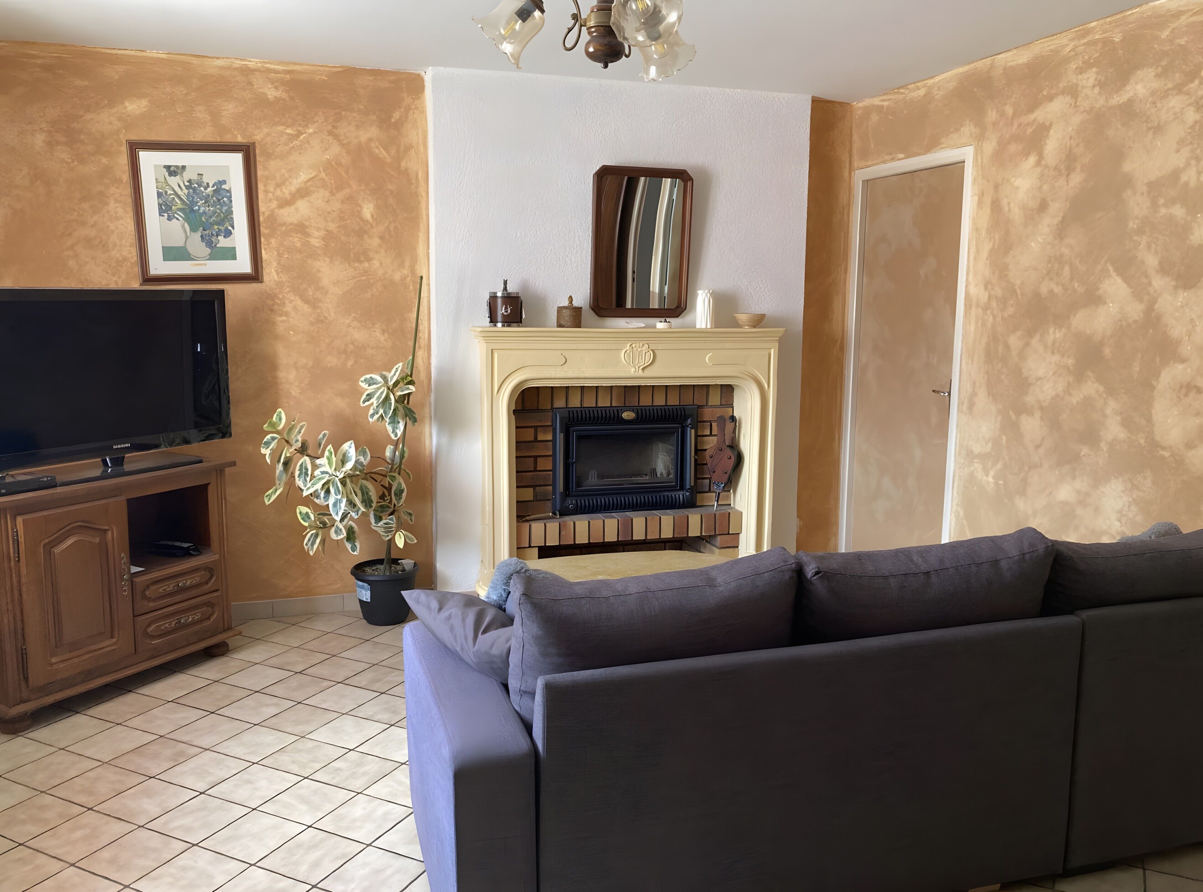 TV, fireplace