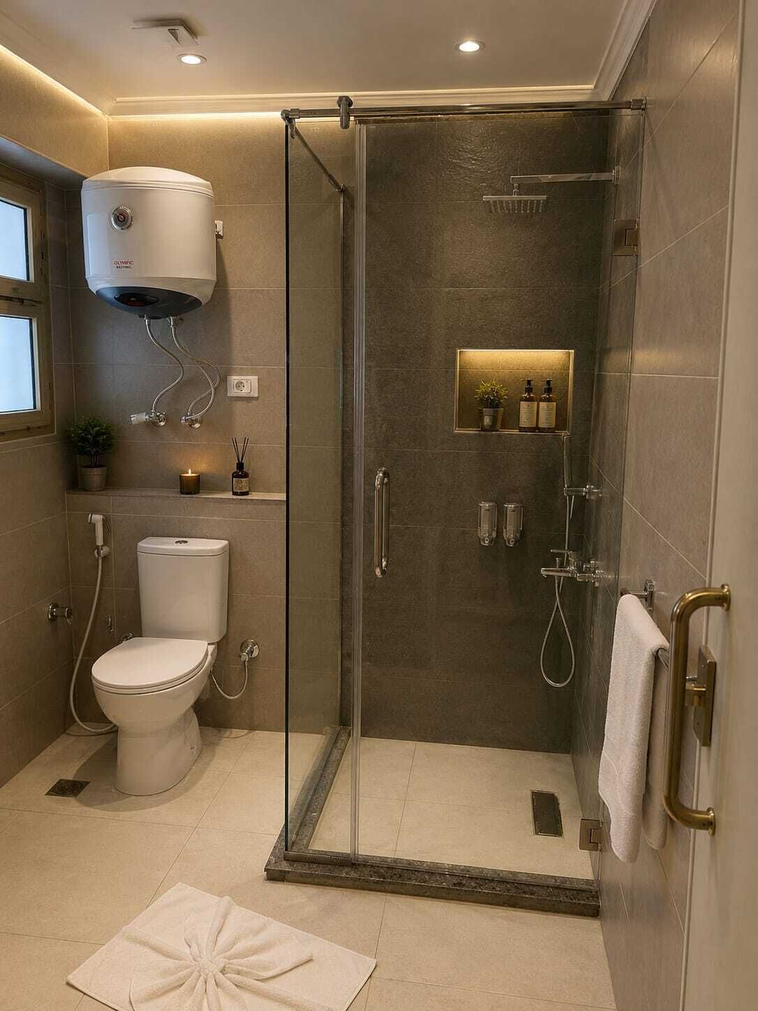 Bañera y ducha independientes, secador de pelo, pantuflas, toallas