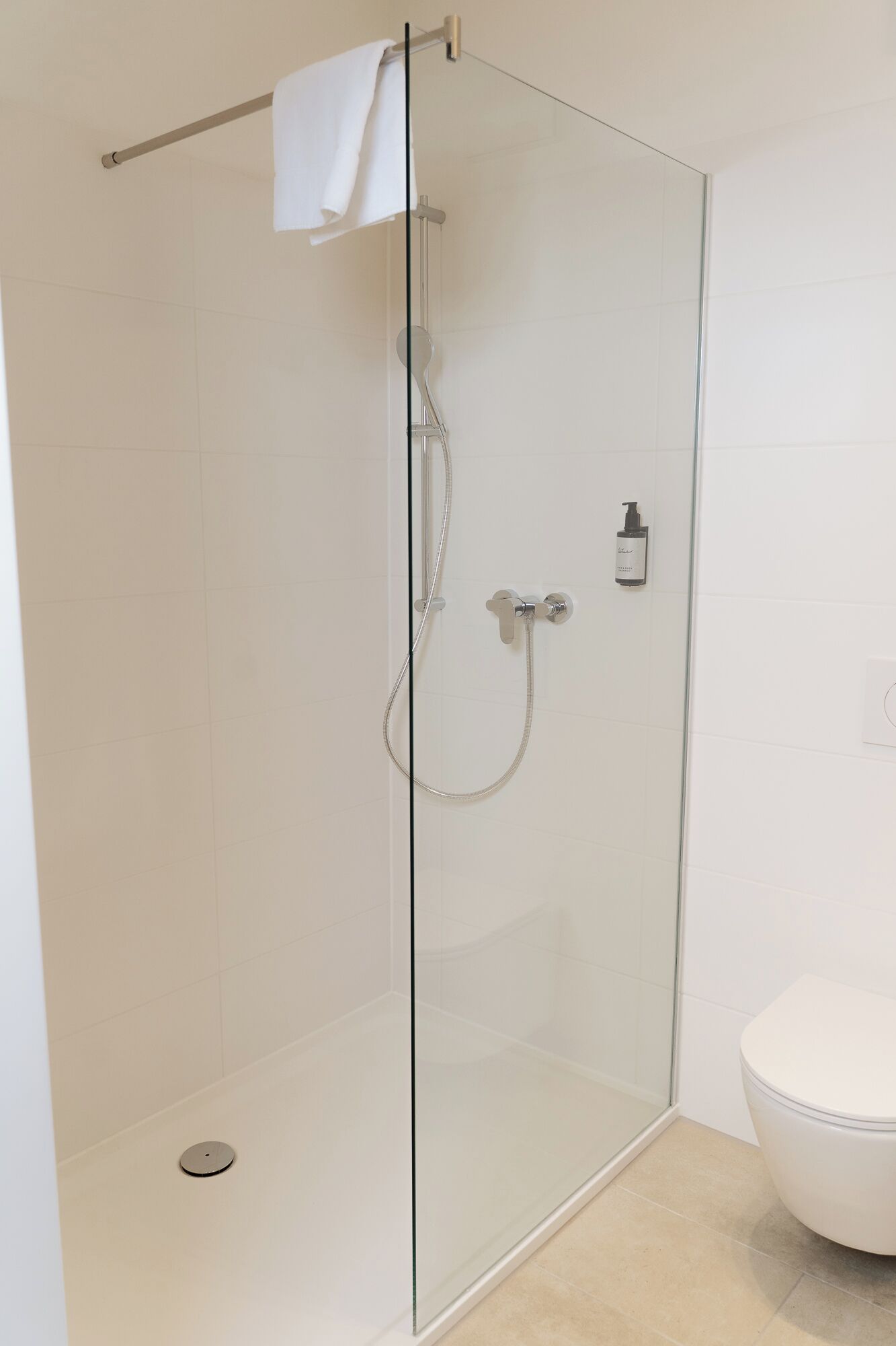 Shower, towels, toilet paper