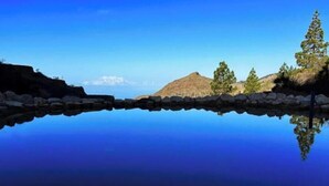 Un lac paisible dont les eaux reflètent clairement une montagne et des arbres.