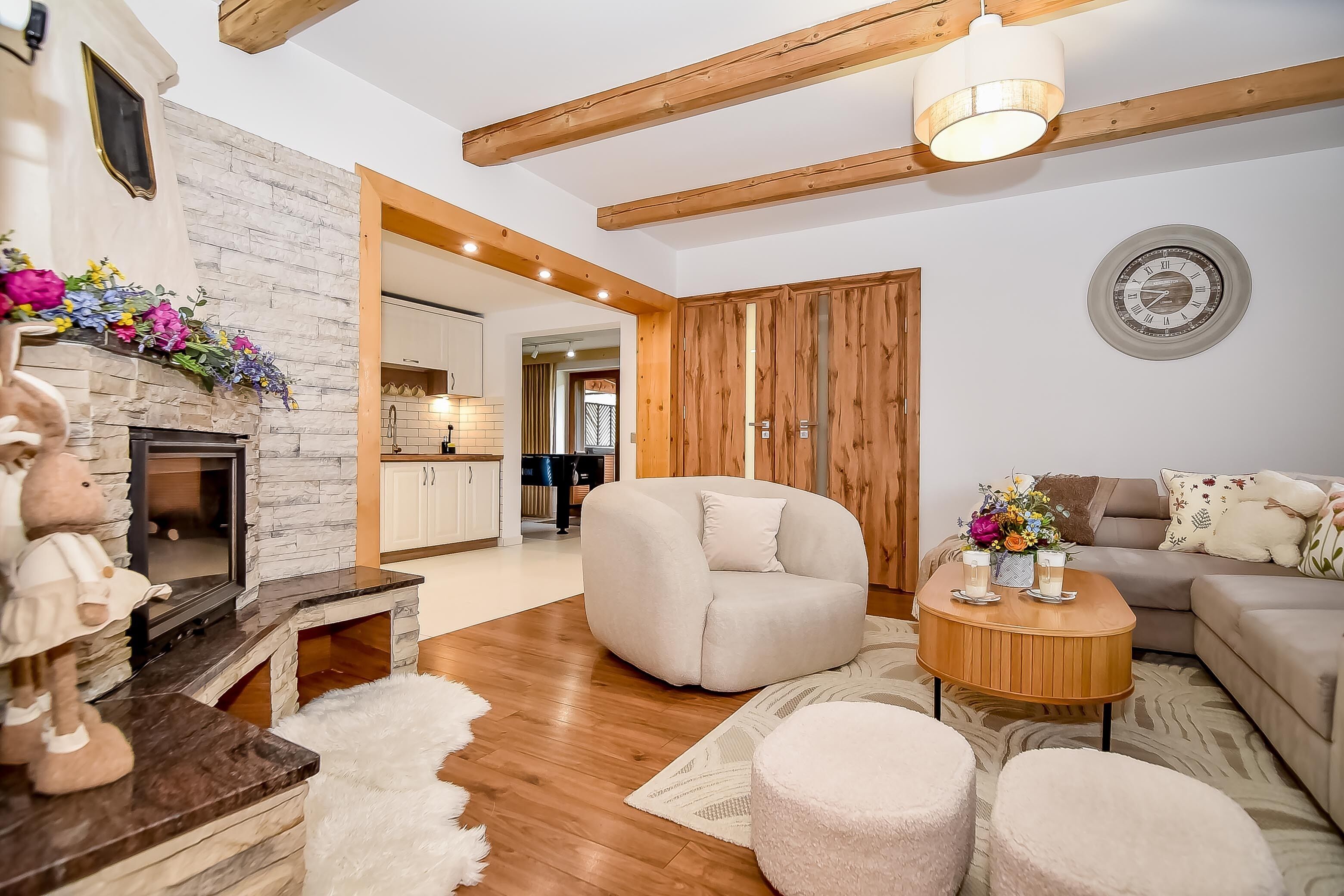 Chalet with Private Hot Tub | Living area | Flat-screen TV