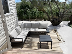 Terrace/patio - Mobile Home "Les Dunes" with Sea View, Private Terrace, and Air Conditioning (Agde)
