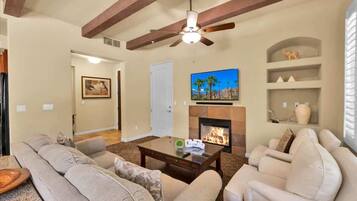 TV, fireplace, offices