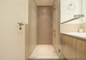 Shower, hair dryer, bidet, towels