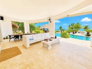 Outdoor dining - Beachfront Estate | Pool, Theater, Sleeps up to 24 (Sabaneta de Yasica)