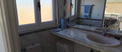 Shower, bidet, toilet paper