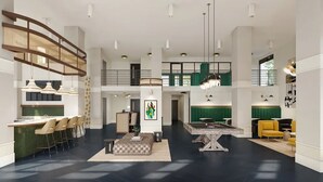 A spacious, modern interior with a dining area, kitchen, and seating space. - Landing | Modern 2BD, Gym, Clubhouse (Brentwood)