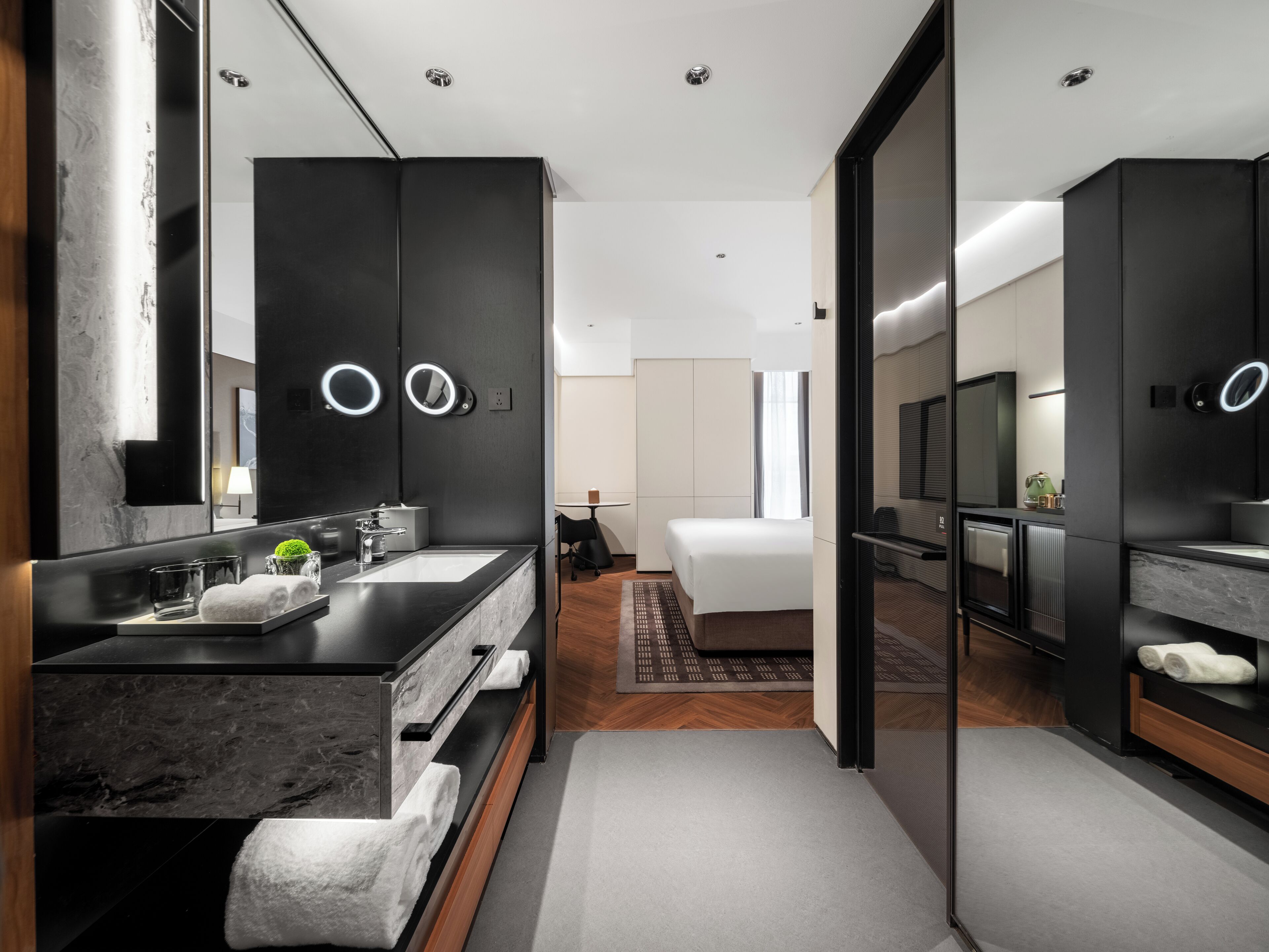 Premium bedding, down comforters, memory foam beds, free minibar