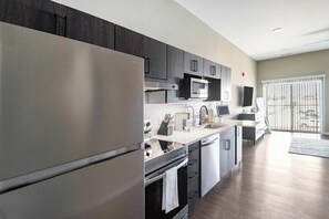 Fridge, dining table