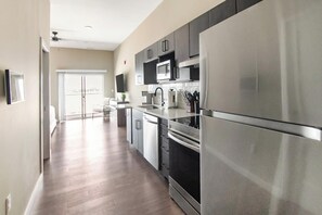 Fridge, dining table