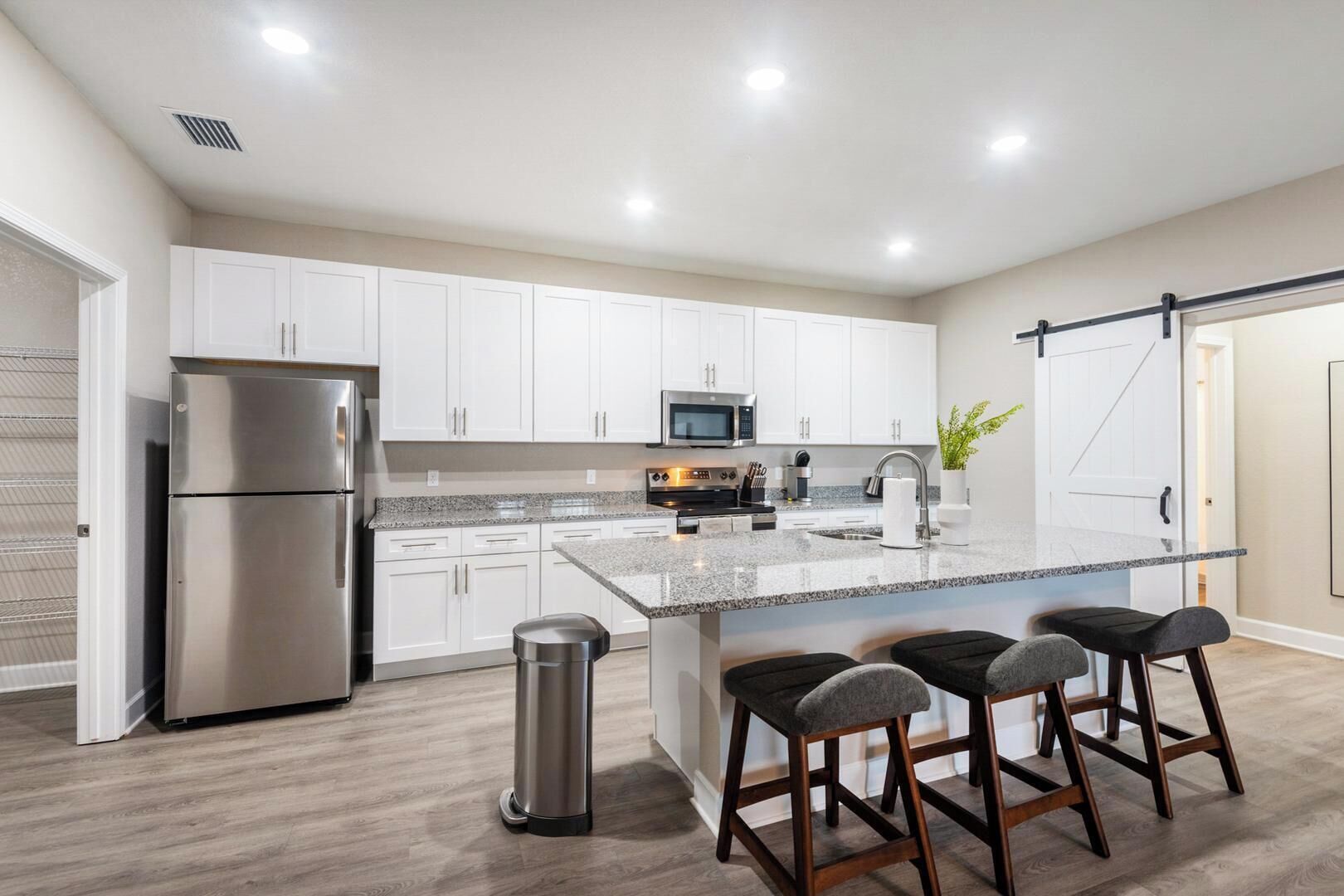 Fridge, dining tables