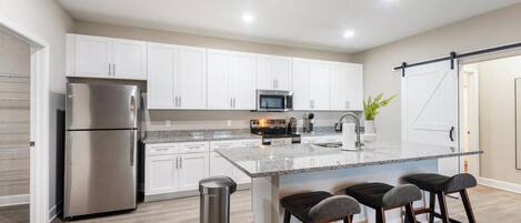 Fridge, dining tables