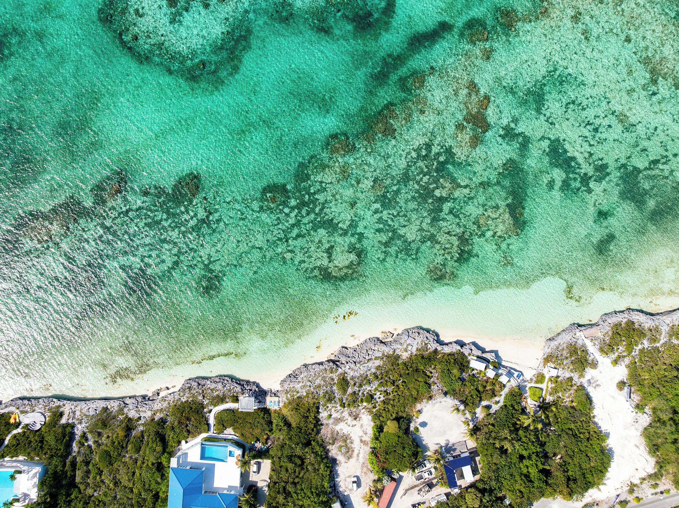 Aerial of Private Beach Grotto exclusive for guests of Villas at Blue Mountain. 
