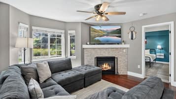 TV, fireplace