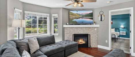 TV, fireplace