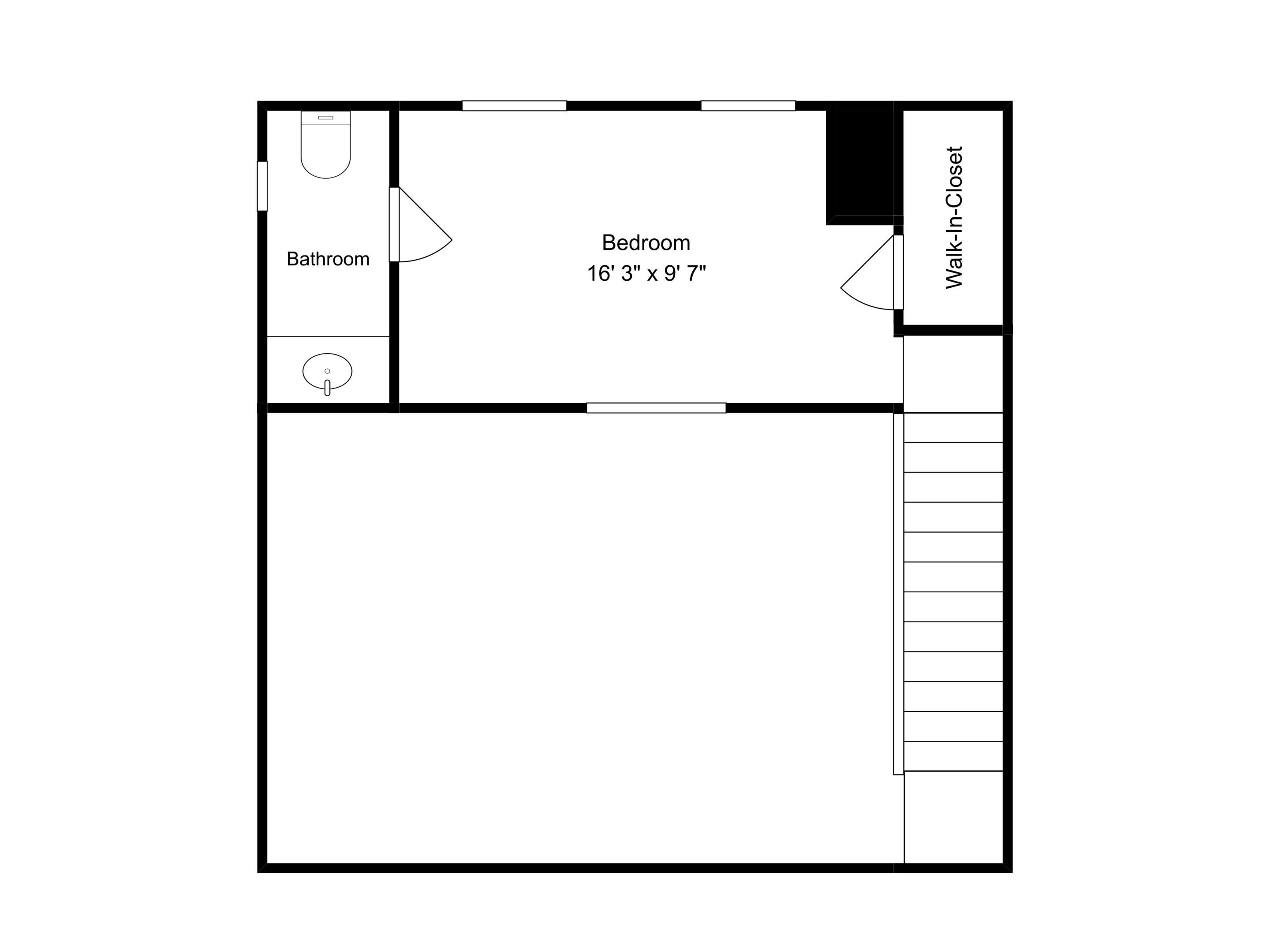 A floor plan with a bedroom measuring 16' 3' x 9' 7' and a walk-in closet.
