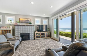 TV, fireplace - Rare Oceanfront Home Directly on the Sand in Oceanside, Oregon! The Finley! (Tillamook)