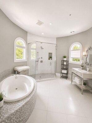 Douche, baignoire à jets, sèche-cheveux, bidet